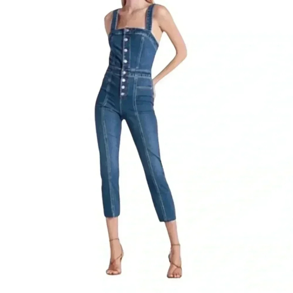 Express‎ Medium wash button front slim Jean overalls - Picture 9 of 9